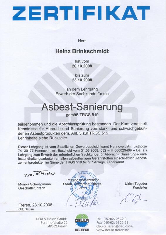 Zertifikat TRGS 519
