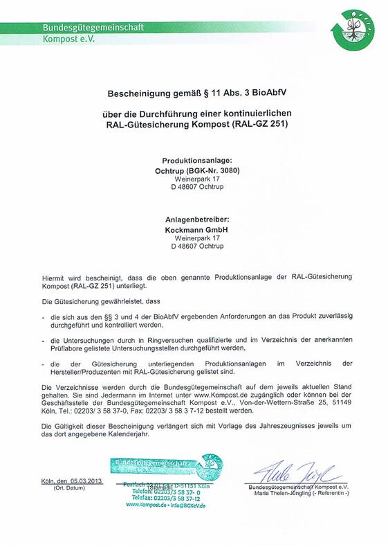 Bundesgütegemeinschaft Kompost e.V. Bescheinigung